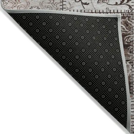 Taupe and Ivory Patchwork Washable Non Skid Indoor Outdoor Area Rug Photo 6