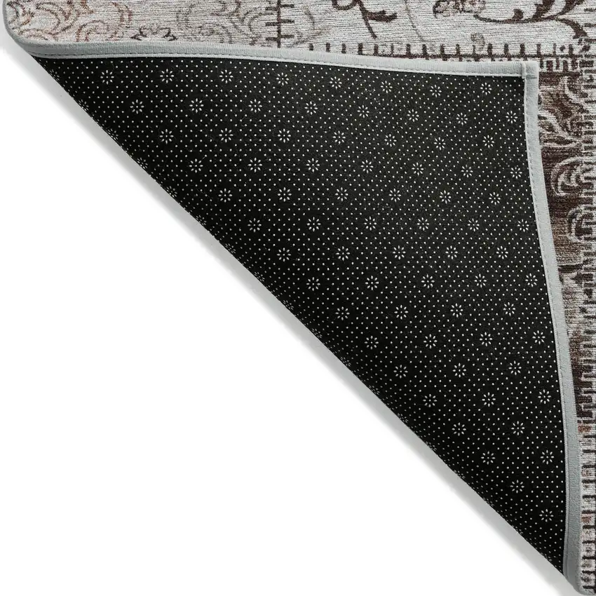 Taupe and Ivory Patchwork Washable Non Skid Indoor Outdoor Area Rug Photo 6