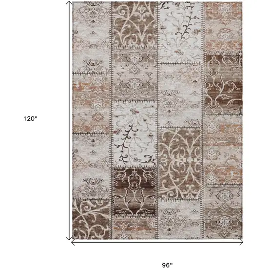 Taupe and Ivory Patchwork Washable Non Skid Indoor Outdoor Area Rug Photo 3