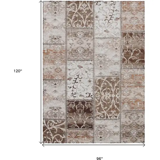 Taupe and Ivory Patchwork Washable Non Skid Indoor Outdoor Area Rug Photo 3