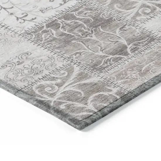 Taupe and Ivory Patchwork Washable Non Skid Indoor Outdoor Area Rug Photo 7