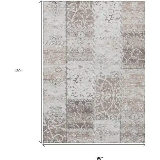 Taupe and Ivory Patchwork Washable Non Skid Indoor Outdoor Area Rug Photo 3