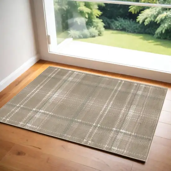 Taupe and Ivory Plaid Area Rug Photo 1