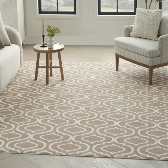 Taupe and Ivory Trellis Non Skid Area Rug Photo 5