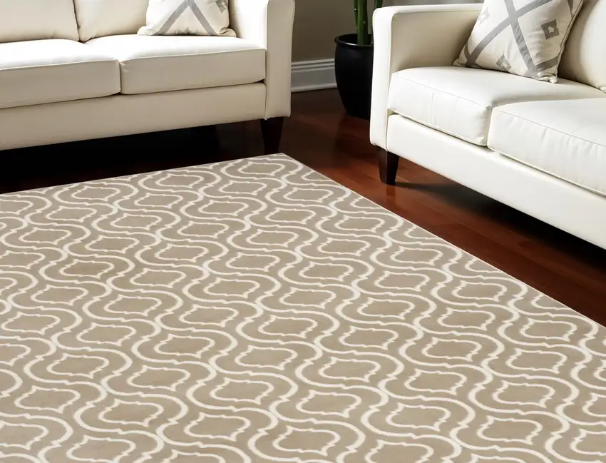 Taupe and Ivory Trellis Non Skid Area Rug Photo 1