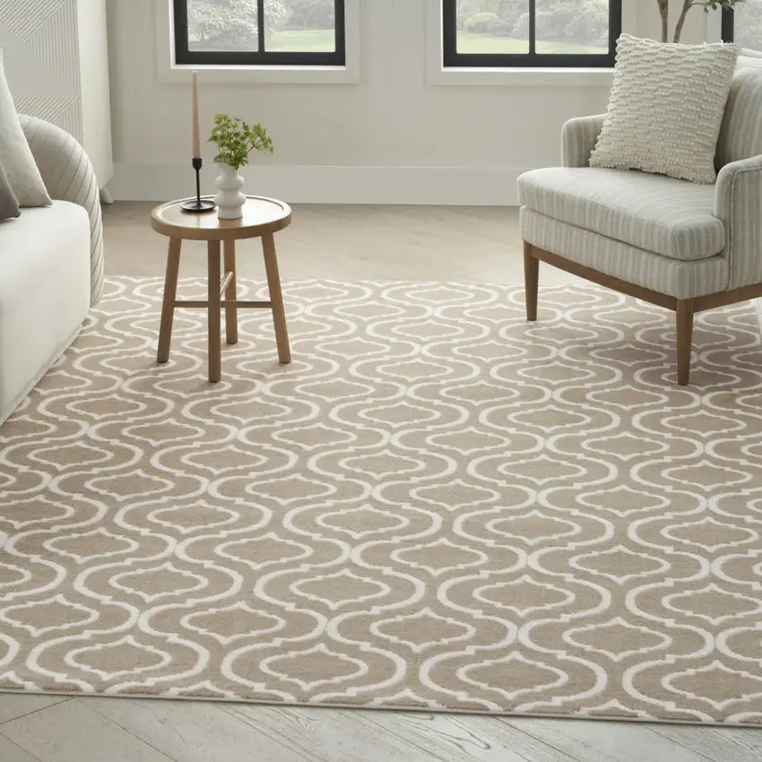 Taupe and Ivory Trellis Non Skid Area Rug Photo 4