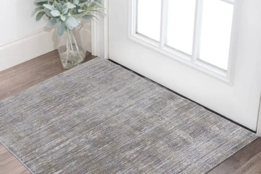 Taupe and Silver Abstract Power Loom Worn Faded Area Rug Photo 1
