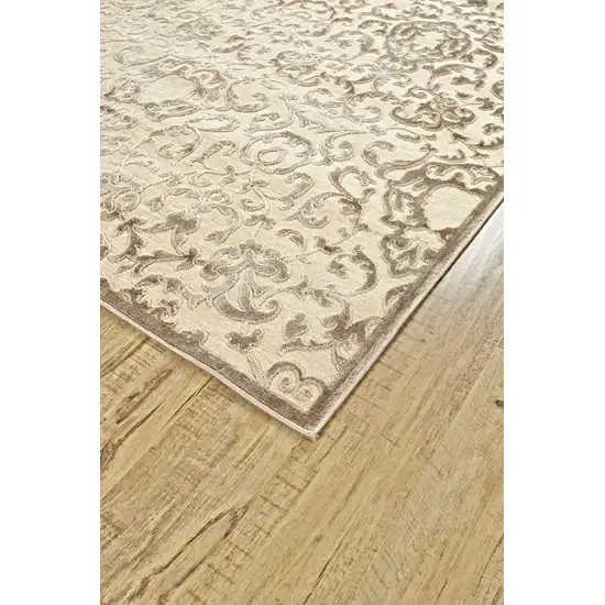 Taupe and Tan Floral Power Loom Area Rug Photo 5