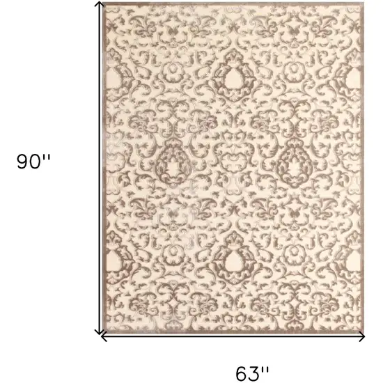 Taupe and Tan Floral Power Loom Area Rug Photo 3