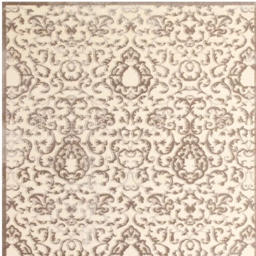 Taupe and Tan Floral Power Loom Area Rug Photo 6