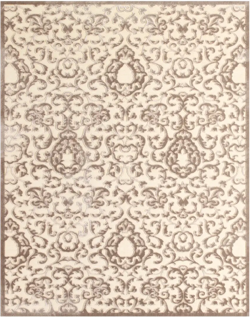 Taupe and Tan Floral Power Loom Area Rug Photo 2