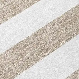 Photo of Taupe and White Striped Washable Non Skid Indoor Outdoor Area Rug