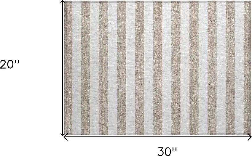Taupe and White Striped Washable Indoor Outdoor Area Rug Photo 3