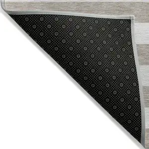 Photo of Taupe and White Striped Washable Non Skid Indoor Outdoor Area Rug
