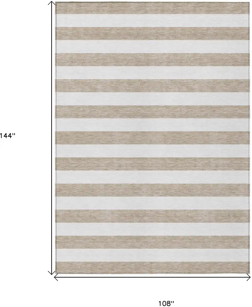 Taupe and White Striped Washable Indoor Outdoor Area Rug Photo 3