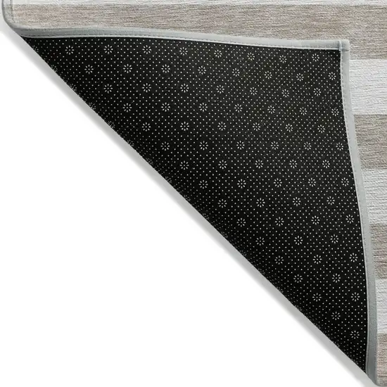 Taupe and White Striped Washable Indoor Outdoor Area Rug Photo 3