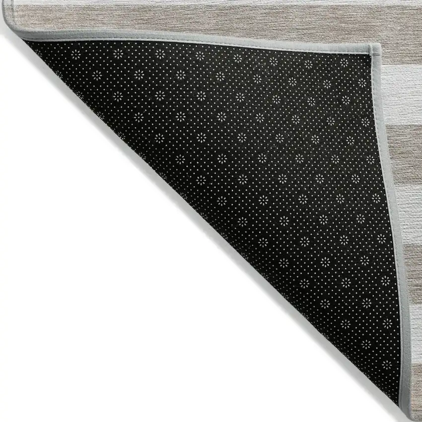 Taupe and White Striped Washable Indoor Outdoor Area Rug Photo 3