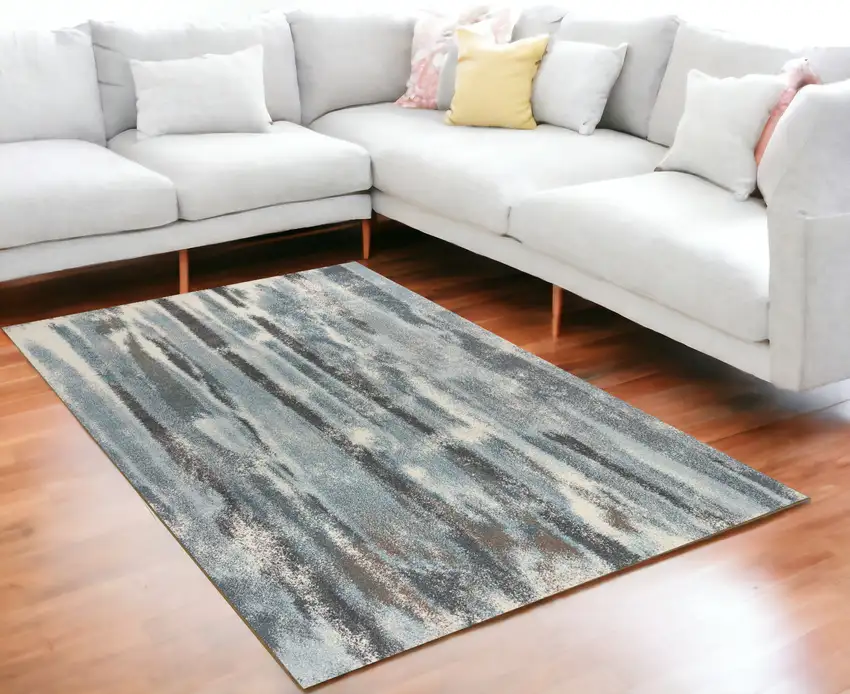 Teal Abstract Brushstrokes Indoor Area Rug Photo 1