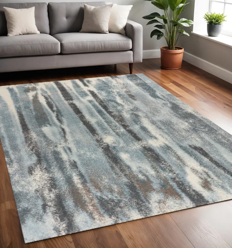 Teal Abstract Brushstrokes Indoor Area Rug Photo 1
