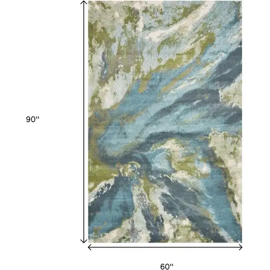 Teal Gray And Green Abstract Area Rug Photo 3