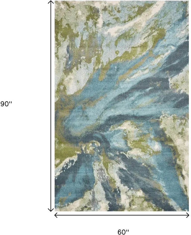 Teal Abstract Design Indoor Area Rug Photo 4