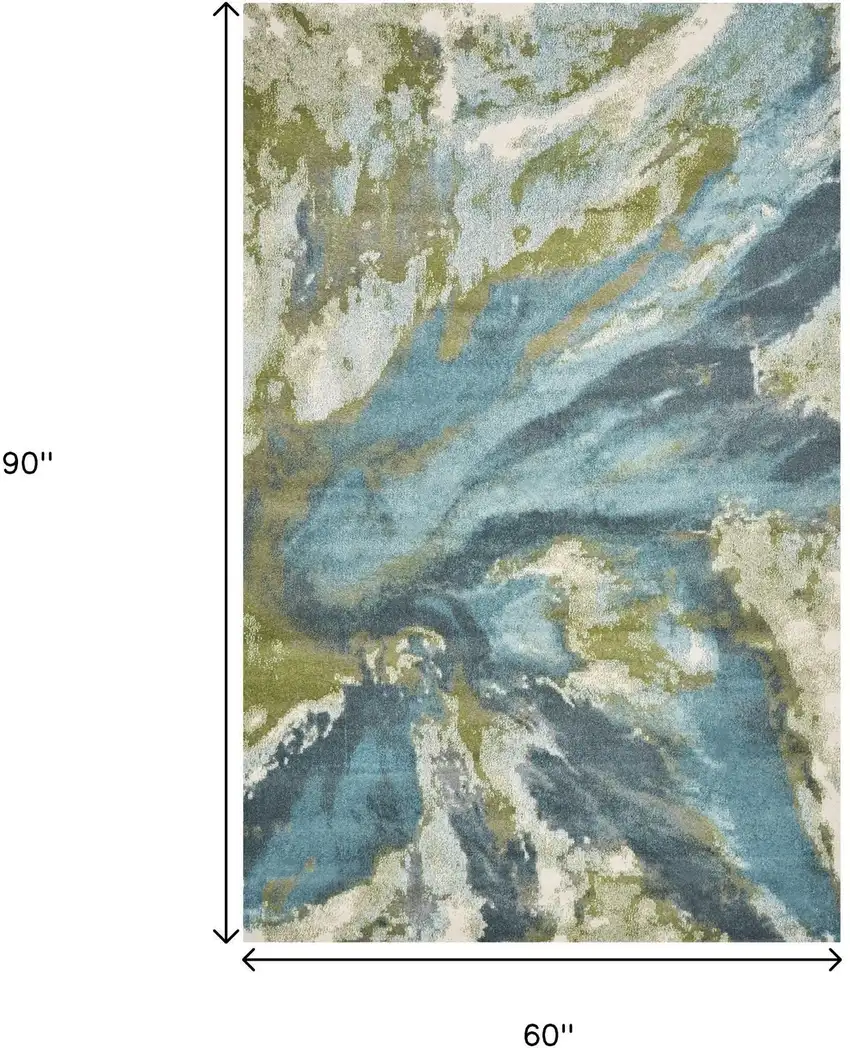 Teal Gray And Green Abstract Area Rug Photo 3