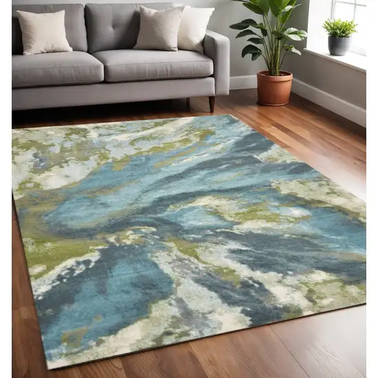 Teal Gray And Green Abstract Area Rug Photo 1