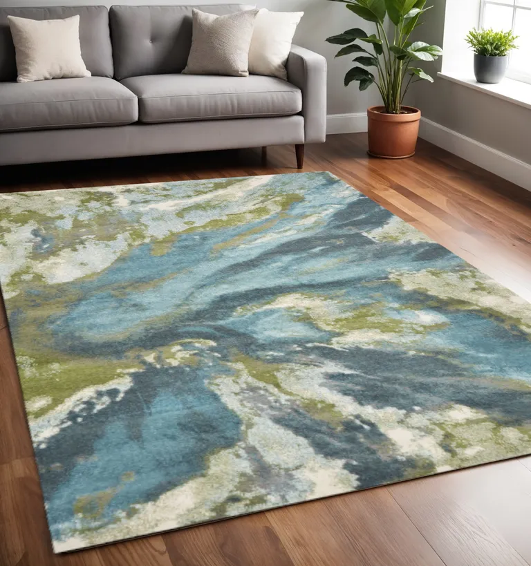 Teal Abstract Design Indoor Area Rug Photo 2