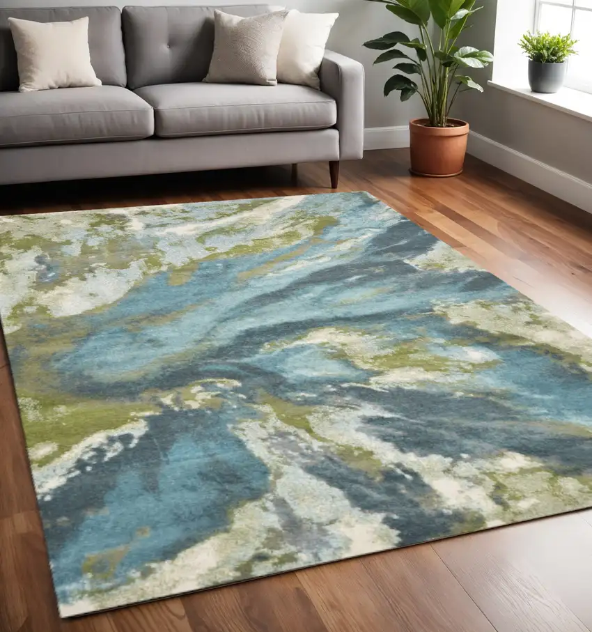 Teal Gray And Green Abstract Area Rug Photo 1