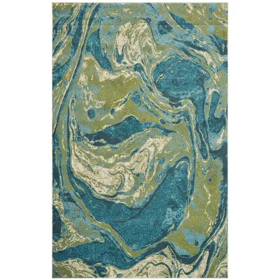 Teal And Beige Abstract Area Rug Photo 7