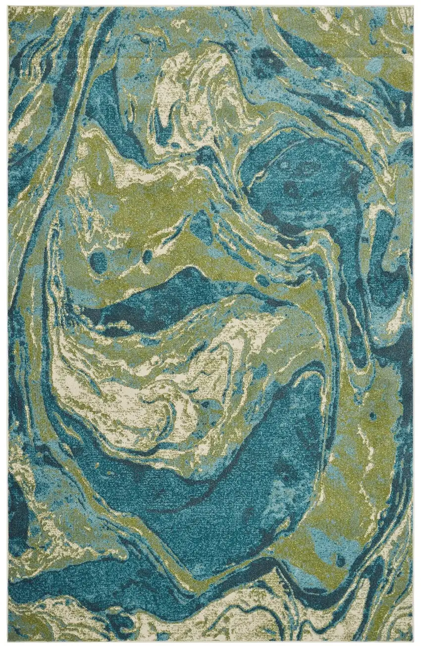 Teal And Beige Abstract Area Rug Photo 7
