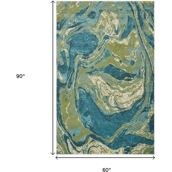 Teal And Beige Abstract Area Rug Photo 3