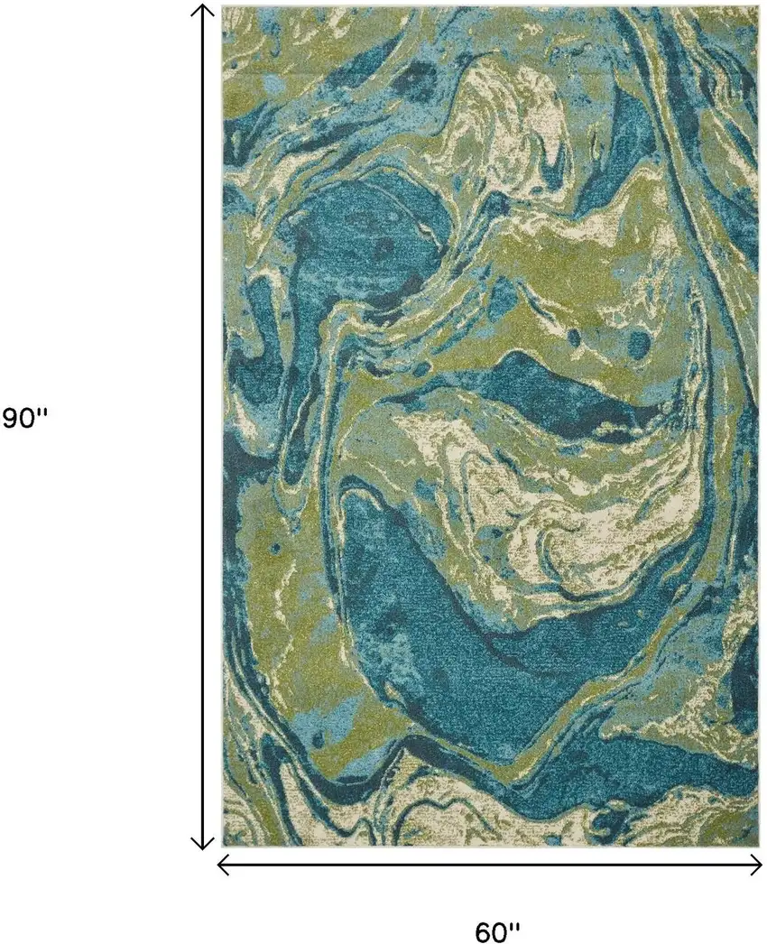 Teal And Beige Abstract Area Rug Photo 3