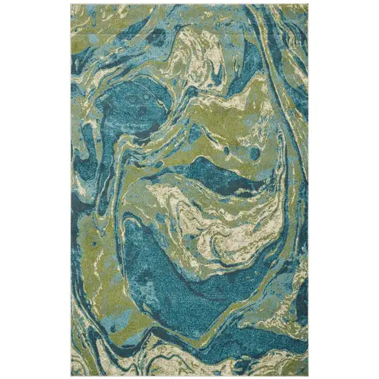Teal And Beige Abstract Area Rug Photo 2