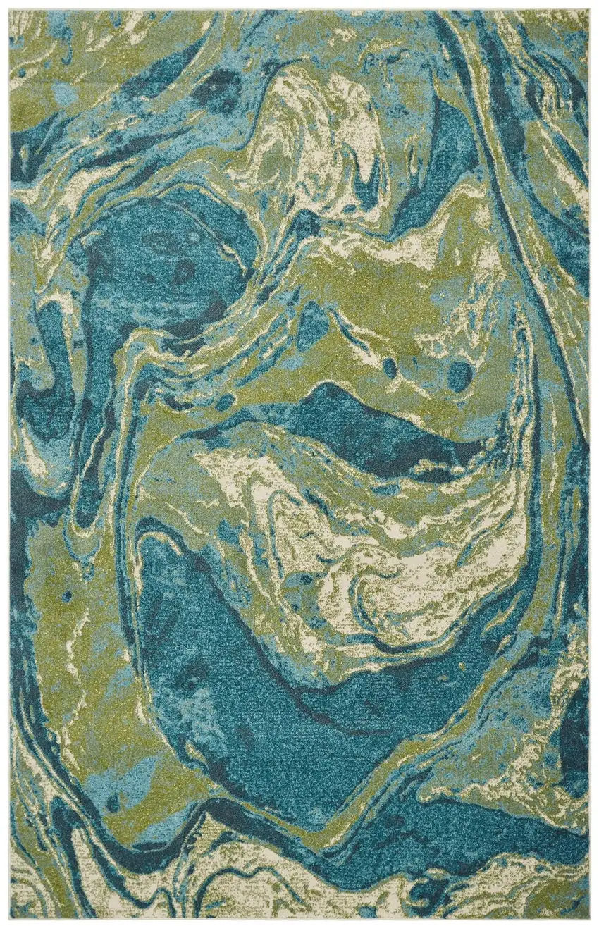 Teal And Beige Abstract Area Rug Photo 2
