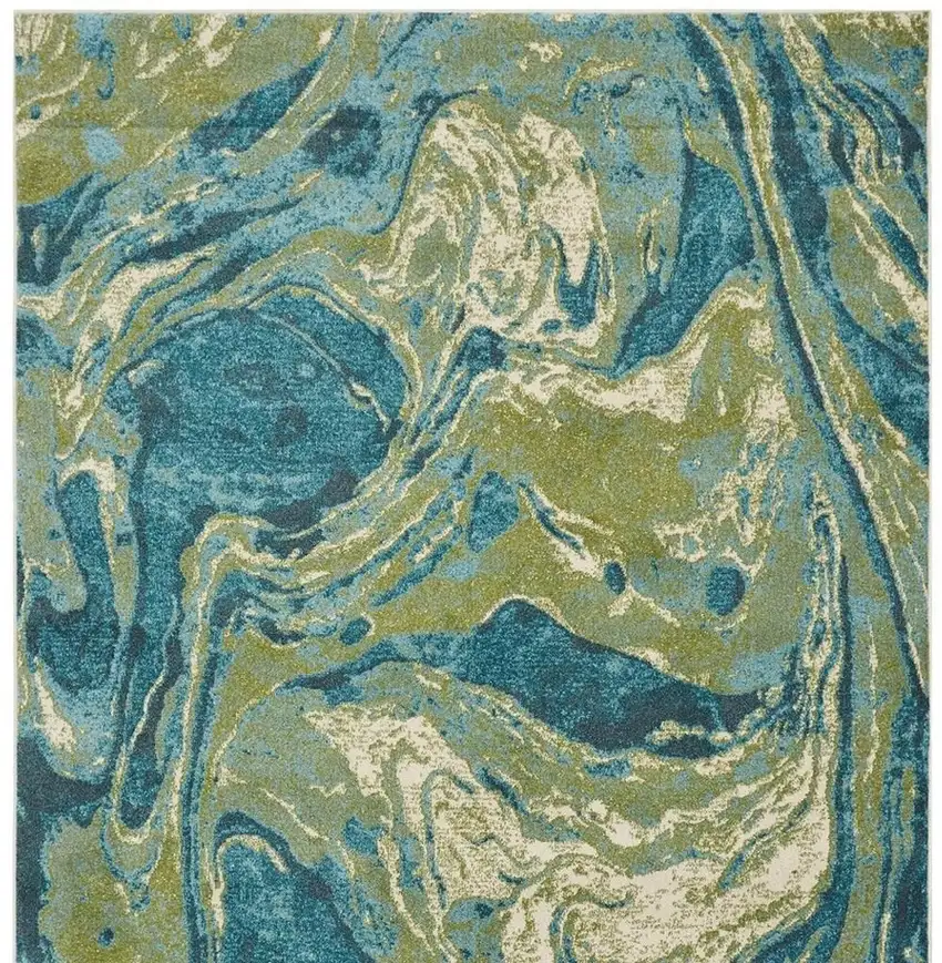 Teal And Beige Abstract Area Rug Photo 6
