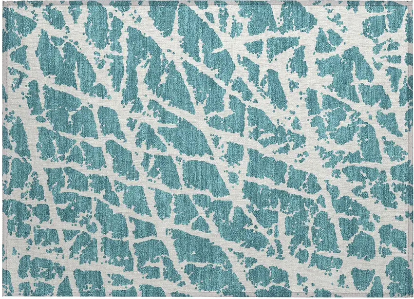 Teal Abstract Washable Non Skid Indoor Outdoor Area Rug Photo 2