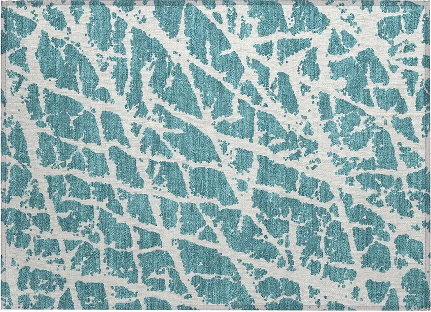 Teal Abstract Washable Non Skid Indoor Outdoor Area Rug Photo 2