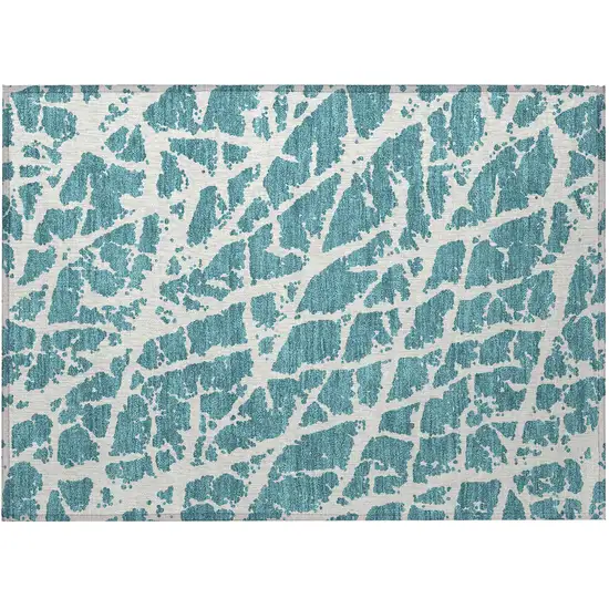 Teal Abstract Washable Non Skid Indoor Outdoor Area Rug Photo 4