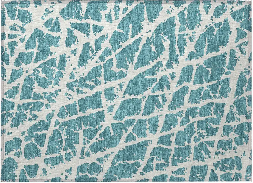 Teal Abstract Washable Non Skid Indoor Outdoor Area Rug Photo 4