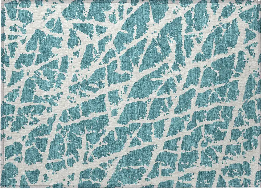 Teal Abstract Washable Non Skid Indoor Outdoor Area Rug Photo 4