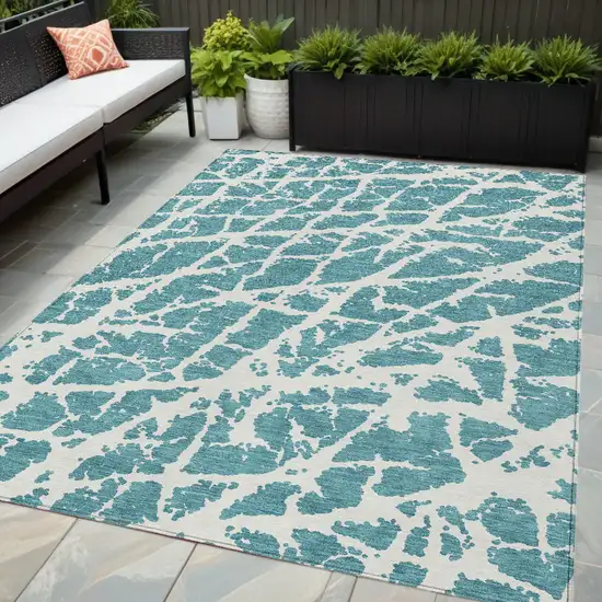Teal Abstract Washable Non Skid Indoor Outdoor Area Rug Photo 1