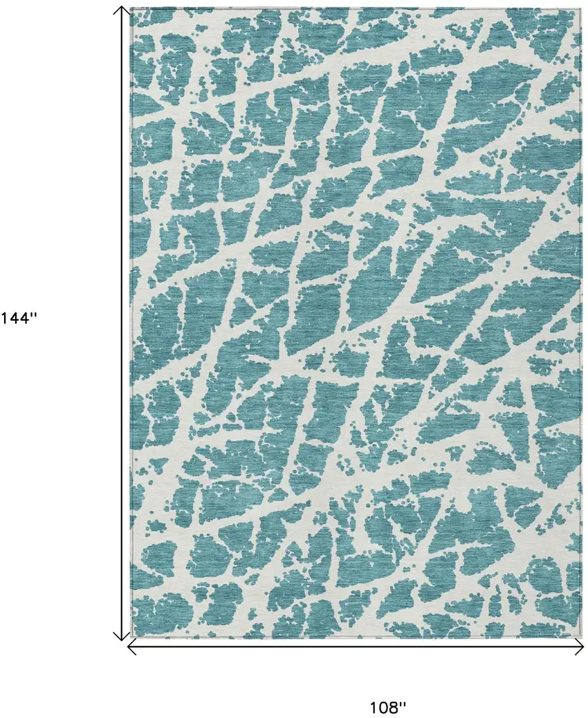 Teal Abstract Washable Non Skid Indoor Outdoor Area Rug Photo 3