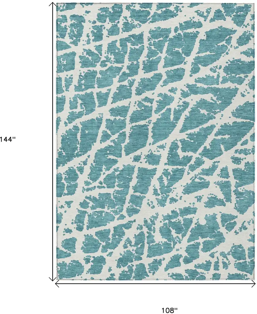 Teal Abstract Washable Non Skid Indoor Outdoor Area Rug Photo 3