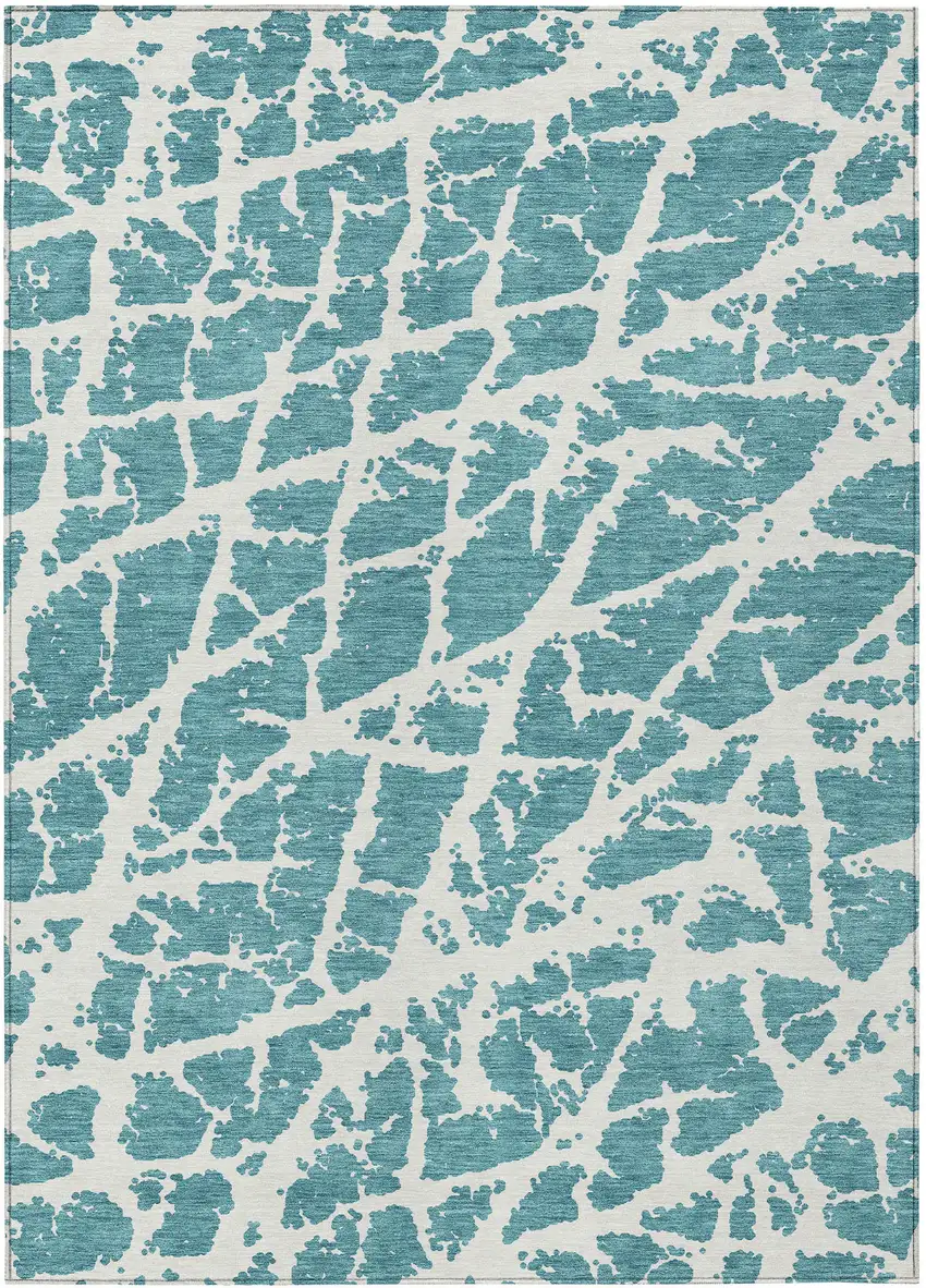 Teal Abstract Washable Non Skid Indoor Outdoor Area Rug Photo 2