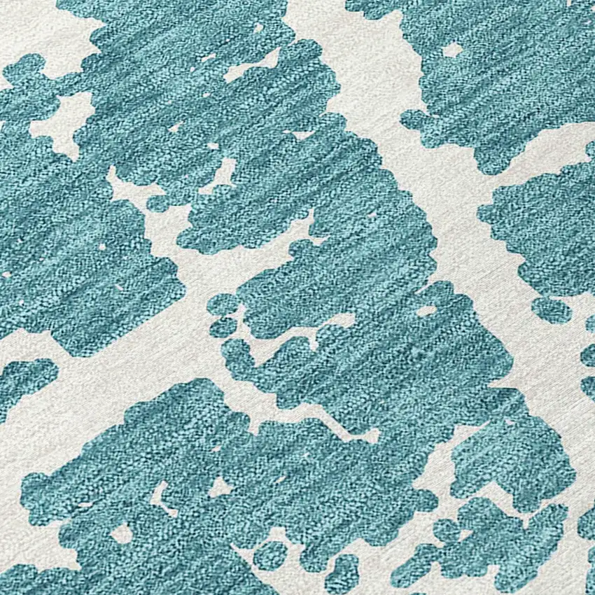 Teal Abstract Washable Non Skid Indoor Outdoor Area Rug Photo 8