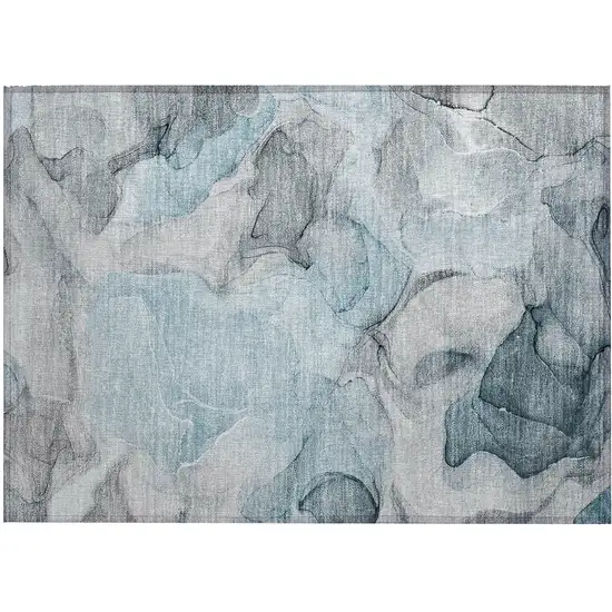 Teal Abstract Washable Non Skid Indoor Outdoor Area Rug Photo 2