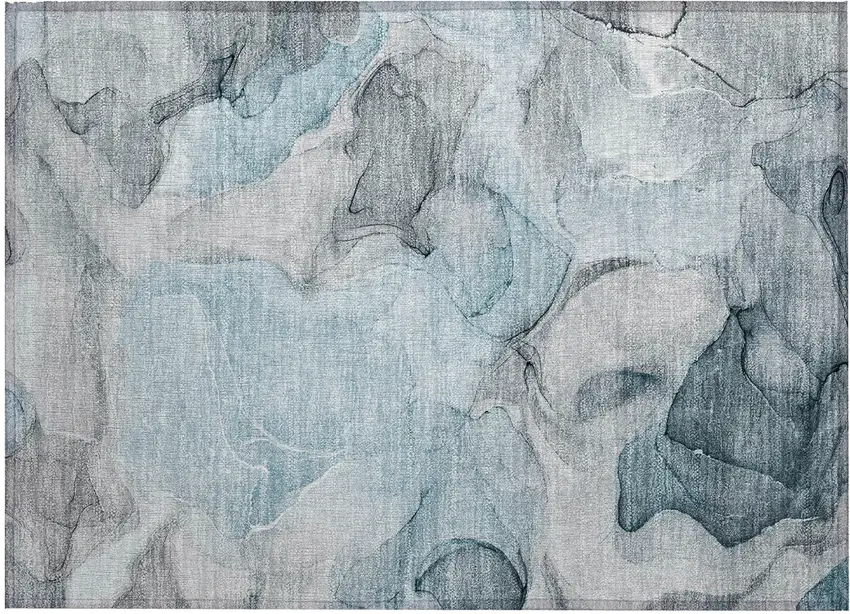 Teal Abstract Washable Non Skid Indoor Outdoor Area Rug Photo 2