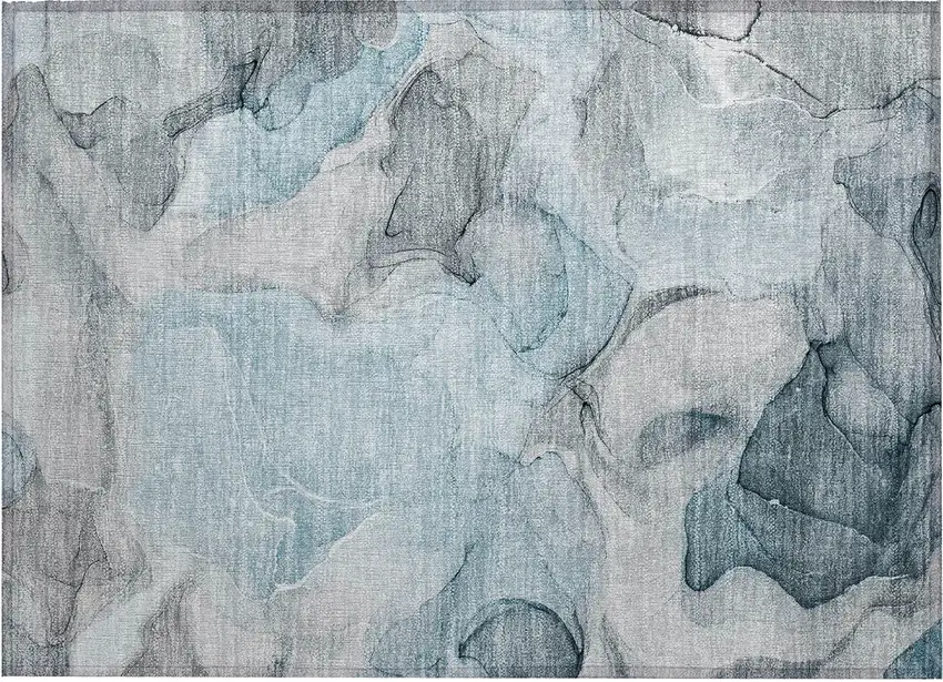 Teal Abstract Washable Non Skid Indoor Outdoor Area Rug Photo 2