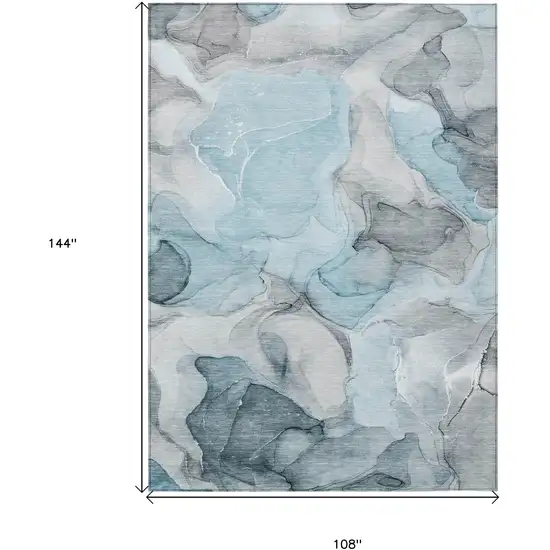 Teal Abstract Washable Non Skid Indoor Outdoor Area Rug Photo 3